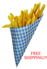 SALE 6¢! Hors d'oeuvre Mini Plus K-14 Blue & White Check Paper Cones Holds 5.5 Oz